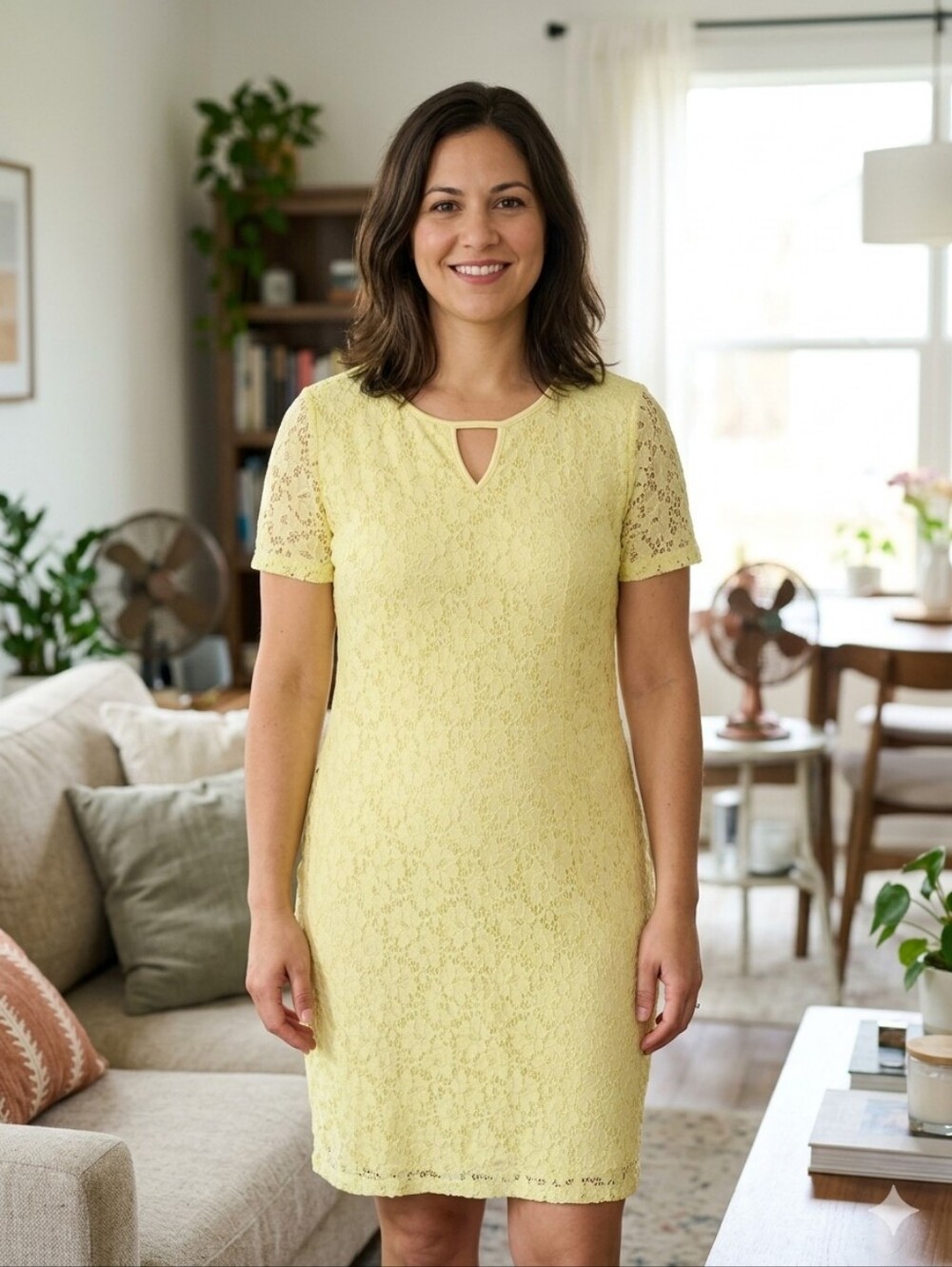 Ashley Blue Lace Midi Dress in Yellow Woman's Size L